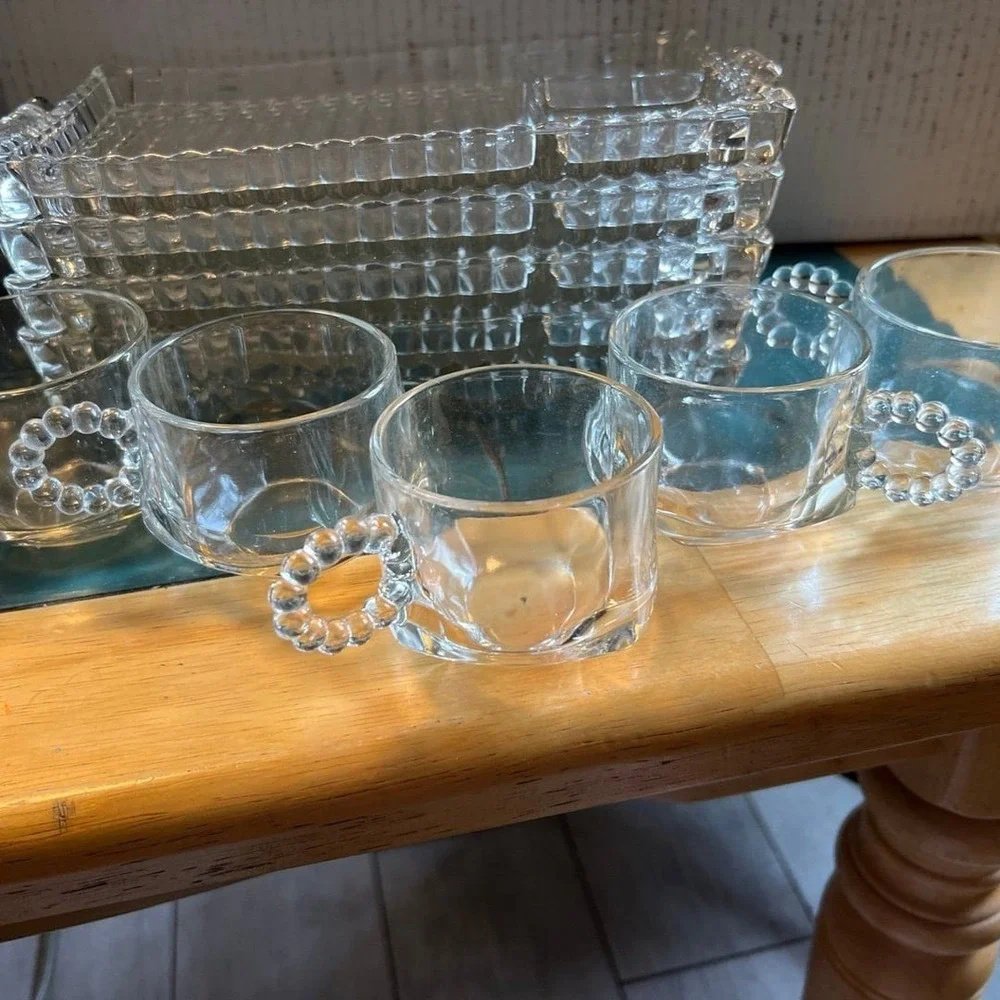 5 sets VTG Hazel Atlas Ball & Rib Glass Sip N Snack Luncheon Cup & small Tray‎